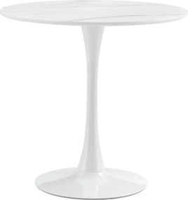 Masă de sufragerie, marmură deschisă/alb, diametru 80 cm, LORIAN