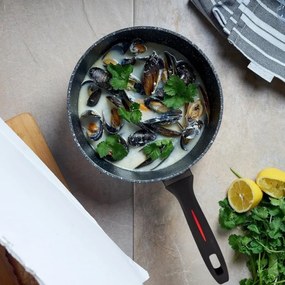 Caserolă cu capac Royalty Line RL-FSN20, 20 cm, 2.1 l, finisaj granit, inducție, negru