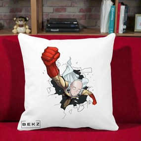Perna Personalizata One Punch Man Saitama Pumn, 40x40 cm, Alba Mata, Husa Detasabila, Perna Inclusa, BEKZ®