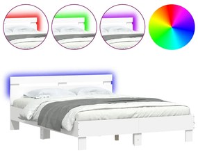 3207539 vidaXL Cadru de pat cu tăblie și LED, alb, 150x200 cm