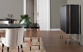 Bufet lemn masiv Înalt Calista Negru-Rose Gold L 104 x A 50 x H 150 cm - Marmura naturala