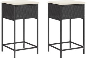 vidaXL Scaune de bar pentru grădină cu perne, 2 buc., negru, poliratan