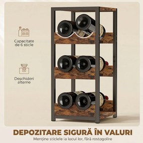 HOMCOM Suport Vin, Rafturi Ondulate, Picioare Reglabile, Maro Rustic, Negru | Aosom Romania