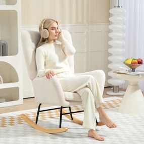 HOMCOM Fotoliu de Leagăn, Material de pluș confortabil, căptușeală groasă, pernă lombară, anti-alunecare, Crem | Aosom Romania