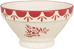 Bol din ceramică artizanală, natur, cu motive florale pictate manual roșu și bordură decorativă, 14×8 cm, „Marion"