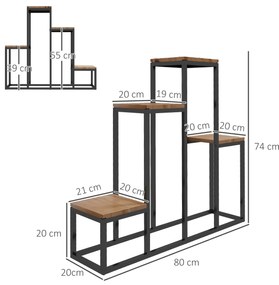 Outsunny Raft de plante, etajeră de flori din metal și lemn cu 4 nivele de înălțimi diferite în stil industrial 80 x 20 x 74 cm | Aosom Romania