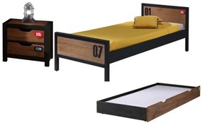Set Mobilier Cameră Copii ALEX, 3 Piese, Pat 90x200 cm, Somieră Inclusă, Pin Masiv și Metal Negru – Vipack