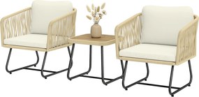 Outsunny Set bistro din ratan 3 piese FSC set mobilier de grădină cu 2 fotolii, masă din lemn cu lamele, perne groase lavabile, cadru din oțel | Aosom Romania