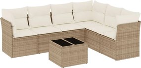 vidaXL Set canapele de grădină, 7 piese, cu perne, bej, poliratan