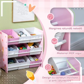 ZONEKIZ Dulăpior de Jucării cu 9 Coșuri Detașabile din MDF și Material Textil Roz | Aosom Romania