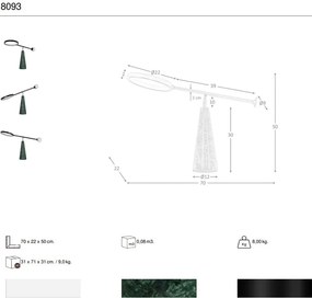 Lampa de masa LED din otel negru si marmura portelanata verde