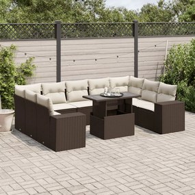 vidaXL Set canapele de grădină cu perne, 10 piese, maro, poliratan