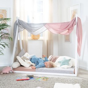 Pat pentru copii alb de tip casă 70x140 cm Montessori – Roba