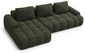 Colțar verde extensibil/cu spațiu de depozitare cu tapițerie din catifea (cu colț pe partea stângă/cu șezlong) Linz – Cosmopolitan Design