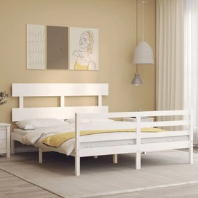 3195097 vidaXL Cadru de pat cu tăblie, alb, king size, lemn masiv