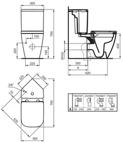 Rezervor pe vas WC Ideal Standard I.life S alimentare inferioara alb lucios