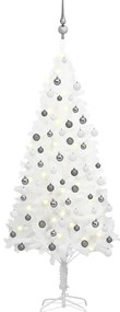 vidaXL Brad Crăciun pre-iluminat artificial, set globuri, alb, 120 cm