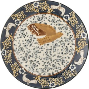 Farfurie din ceramică albastră cu păsări și motive florale pictate manual, 16×2 cm, „Hezha"