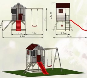 Căsuță din lemn pentru copii cu leagăn, 350 x 242 x 290 cm