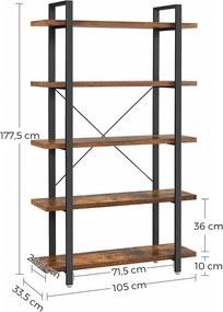 Raft de depozitare, Vasagle, Maro-Negru, 105x33.5x177.5 cm