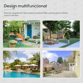 Outsunny Set Mobilier Grădină Ratan 4 Piese, 2 Scaune, Fotoliu 2 Locuri, Măsuță Cafea, Negru Crem | Aosom Romania