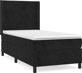 vidaXL Pat box spring cu saltea, negru, 90x200 cm, catifea