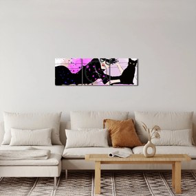 Tablou - Femeia cu pisică neagră (cu ceas) (90x30 cm)