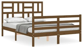 3194869 vidaXL Cadru de pat cu tăblie, dublu mic, maro miere, lemn masiv