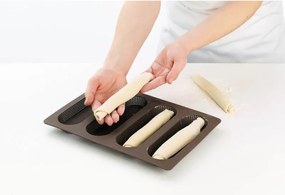 Tavă pentru baghete Lekue 1009039, 29x20x2 cm, 600 ml, 4 compartimente, silicon platinat, de la -60 la +220 °C, maro