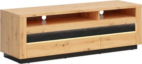 Comoda TV OSTIA, stejar artisan/negru, PAL, cu iluminare LED, 161x48x5