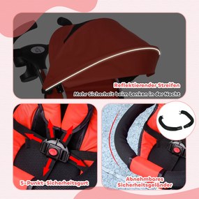 HOMCOM Tricicletă pentru copii 6-in-1 cu Mâner de Împingere, Terasă, Centură, Coș, 18+ Luni, Roșu | Aosom Romania