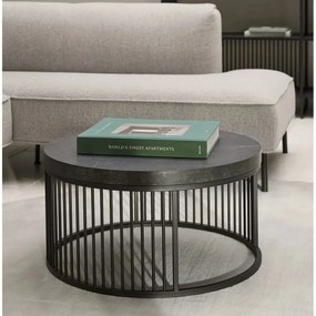 Măsuță de cafea neagră rotundă cu blat cu aspect de marmură ø 65 cm Strington – Actona