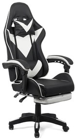Scaun gaming din piele ecologică cu suport pentru picioare OFF 299 alb cu negru