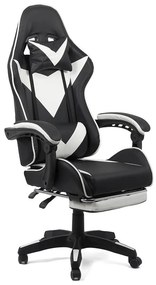 Scaun gaming din piele sintetică cu suport pentru picioare OFF 299 alb cu negru