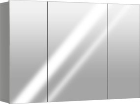 kleankin Dulap de baie suspendat cu 3 uși oglindă și polițe reglabile din MDF Gri dim. 90L x 15l x 60H cm | Aosom Romania