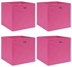 Cutii depozitare, 4 buc., roz, 32x32x32 cm, textil 4, Roz fara capace, 1, 1