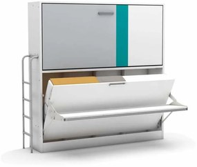 Pat rabatabil orizontal suprapus cu birou - SMART BUNK DESK (90X190) (Culoare pat: White+Grey+Turquoise)