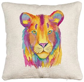 Perna Decorativa Canapea, Model Colorful Lion, 40x40 cm, Cu fermoar