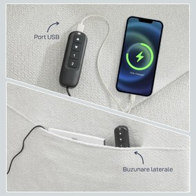 HOMCOM Fotoliu Electric Reclinabil 150° cu Suport pentru Picioare, Șezut Larg, Fotoliu Reclinabil Silențios, Port USB, Funcție Memorie, Telecomandă, din Catifea, pentru Living, Bej | Aosom Romania