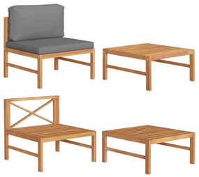 vidaXL Set mobilier de grădină cu perne gri închis, 2 piese, lemn tec