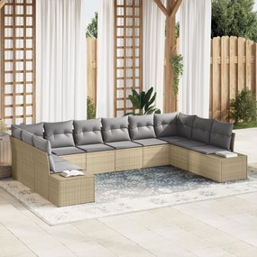 vidaXL Set de canapele pentru grădină cu pernă 10 pcs Bej Rattan poli