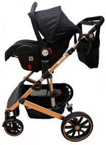 Carucior 3 in 1 cu scoica auto, transformabil, reversibil, cu roti cauciuc, 0-36 luni - CPC-37-negru