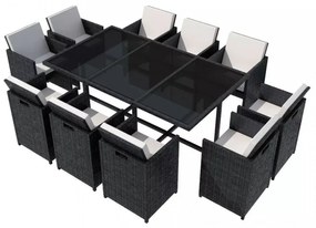Set mobilier de exterior cu perne, 11 piese, negru, poliratan