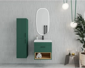 Set dulap baza suspendat verde cu 1 sertar si lavoar alb Drop Lines Diana 50 cm