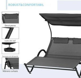 Outsunny Sezlong de exterior pentru gradina cu acoperis parasolar, gri inchis | AOSOM RO