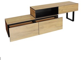 Mobilă TV modulară, reglabilă în lungime de la 135 la 200 cm, cu trei sertare și compartiment spațios, 120x34,5x30 cm + 120x34,5x50 cm, Natural