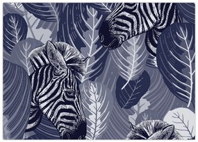 Tablou pe sticlă - Zebre între frunze (70x50 cm)