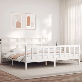 3193027 vidaXL Cadru de pat cu tăblie Super King Size, alb, lemn masiv