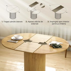HOMCOM Masă Extensibilă Rotundă pentru 6-8 Persoane, culoare Lemn | Aosom Romania