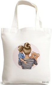 Sacosa de Panza pentru Cumparaturi, Geanta Tote, model Mother of a prince 2, 38x34.5 cm, Alba, BEKZ®